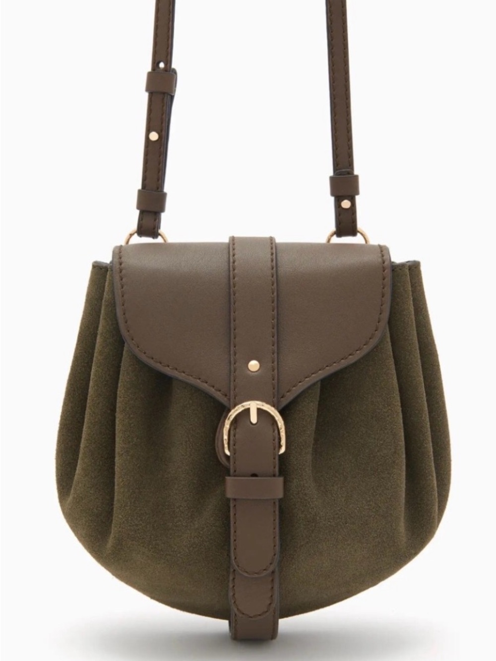 Ulla Johnson Olive Suede & Brown Leather Crossbody Bag